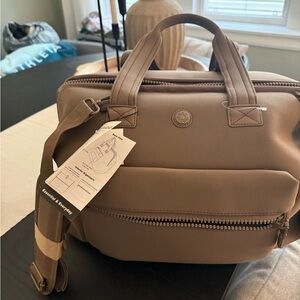 MaxStudio Audrey 18” Neoprene Frame Weekender Travel Bag in Taupe - NWT